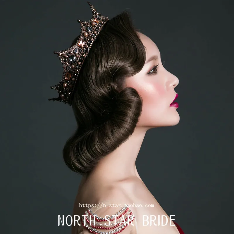 

European Style Retro Palace Queen Baroque Black And White with Pattern Bride Circle Full Circle Crown Studio Head Accessories