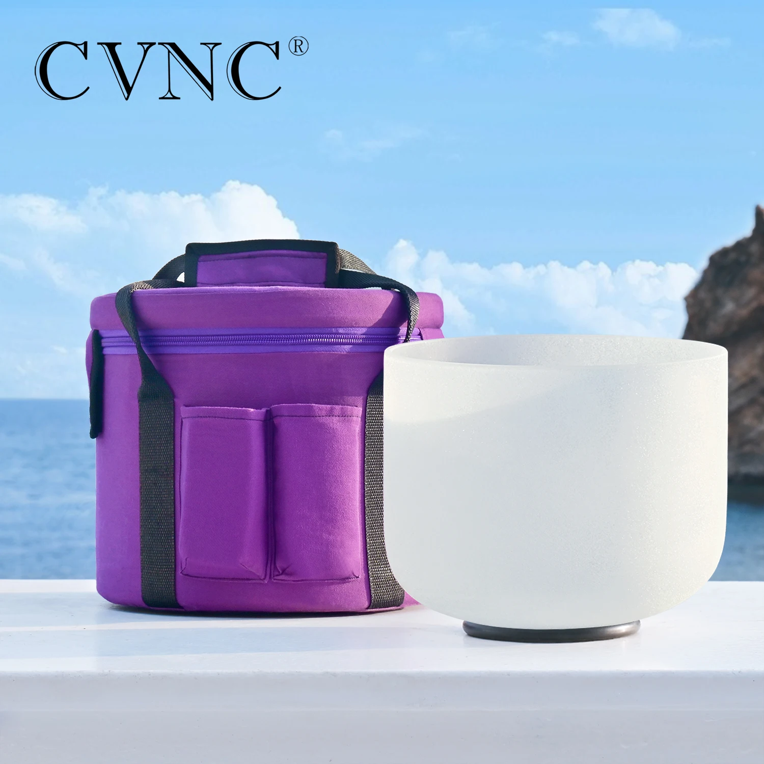 CVNC 10 Inch Chakra Frosted Quartz Crystal Singing Bowl for Healing CDEFGAB Note with Free Mallet & O-ring Carry Bag |