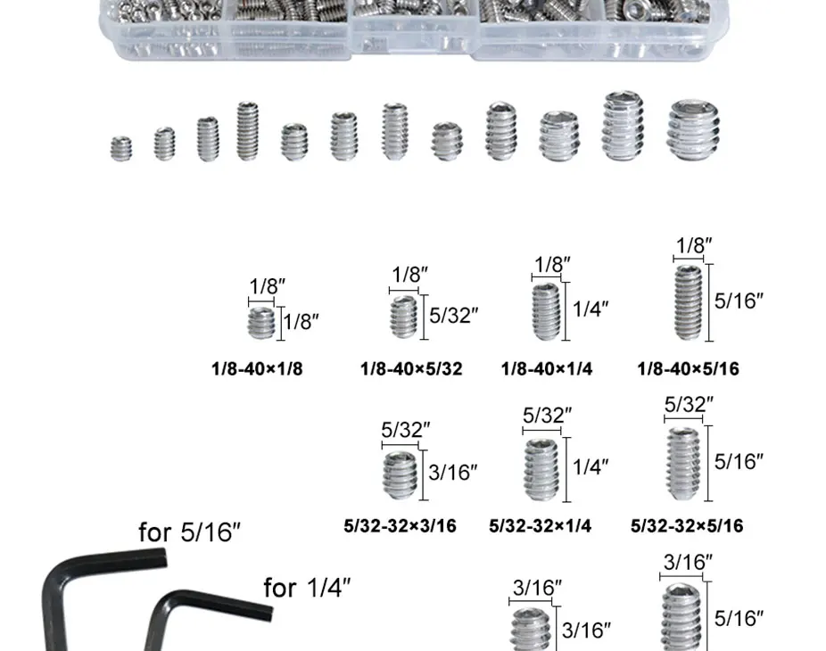 410 шт. 5/16 1/4 3/16 5/32 1/8 304 нержавеющая сталь имперский набор винтов с шестигранной головкой дюймов Grub набор ассортимент винтов комплект с 5 гаечными ключами