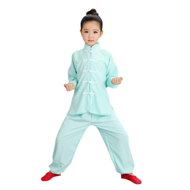 blue long slleve New Wushu Costume Children Chinese Traditional Clothing Kids Martial Arts Uniform Kung Fu Suit Girls Boys Stage Performance Set - Цвет: blue long slleve