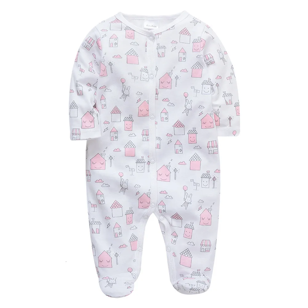 Pink house Осенняя Пижама для новорожденных; одежда для маленьких девочек из чистого хлопка; Ползунки с длинными рукавами с героями мультфильмов; одежда для сна для маленьких мальчиков; комбинезон для детей от 0 до 12 месяцев - Цвет: Pink house
