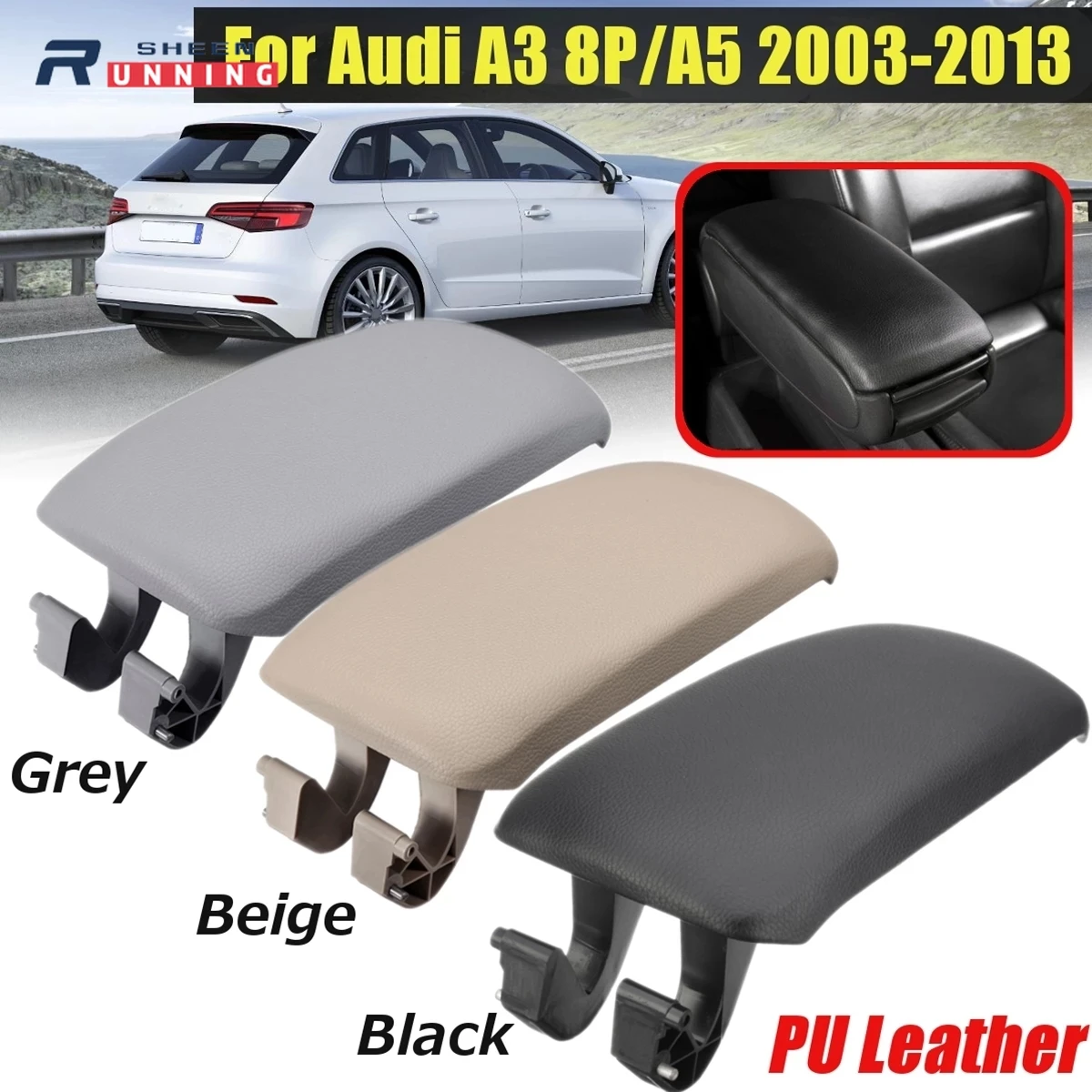 For Audi A3 8P A5 Pu Leather Center Console Arm Rest Storage Box Lid Cover Armrest Latch cover Car Pad Fit Audi A3 2004-2013