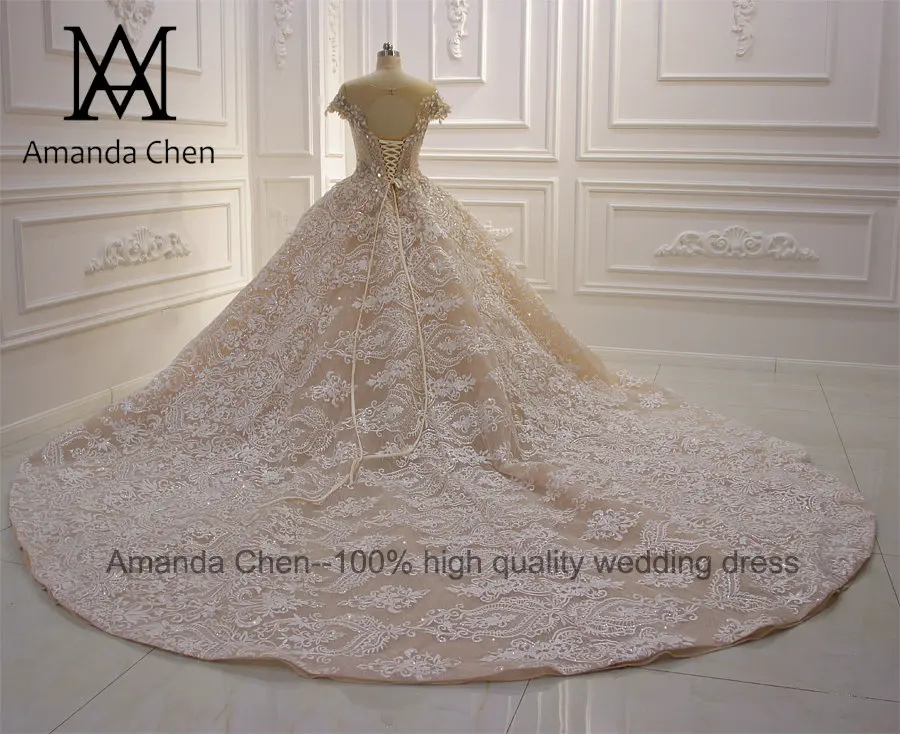 Robe de mariee sirene роскошное кружевное свадебное платье цвета шампанского с длинным шлейфом