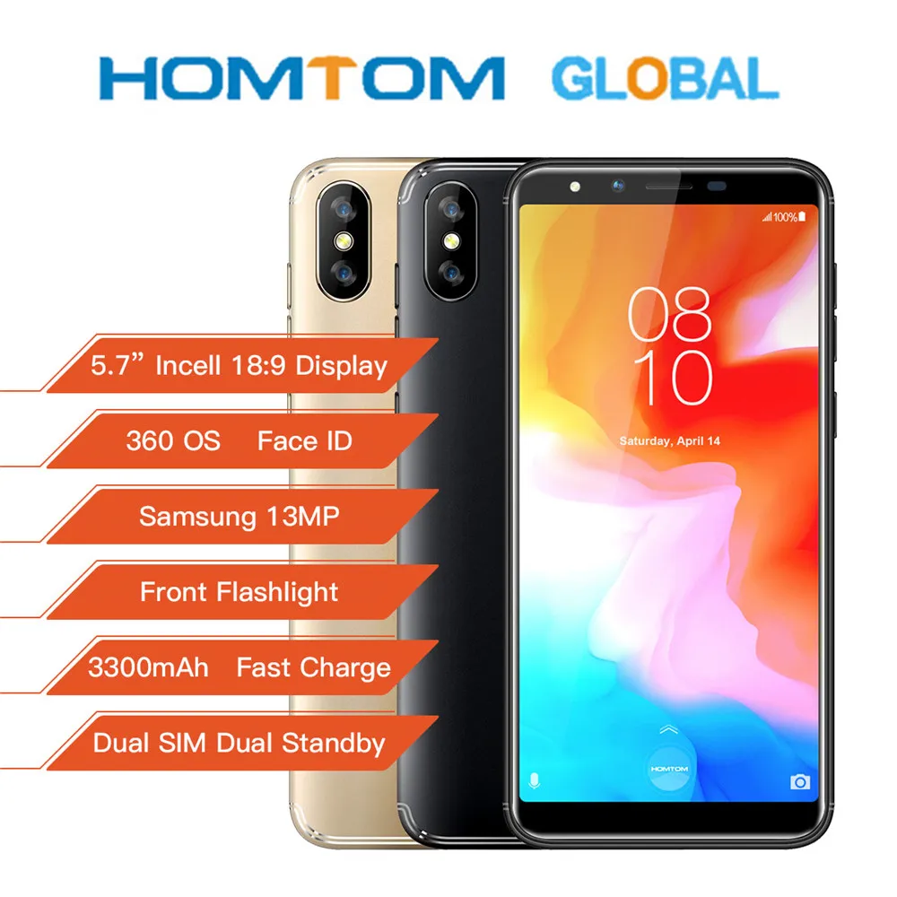 

HOMTOM H5 3GB RAM 32GB ROM Quad Core 5.7"HD Display Mobile Phone Fast Charge Face ID Fingerprint 13MP 3300mAh 4G LTE Smartphone