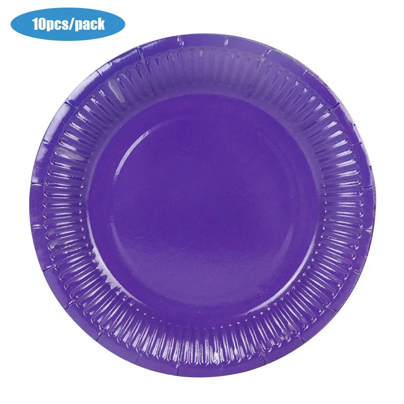 Purple 10 шт./упак. 7 дюймов Розовый и красный цвет, голубое платье в горошек и с Бумага пластина для с днем рождения, фестиваль сплошной Цвет одноразовые тарелки вечерние Декор поставки - Цвет: Purple