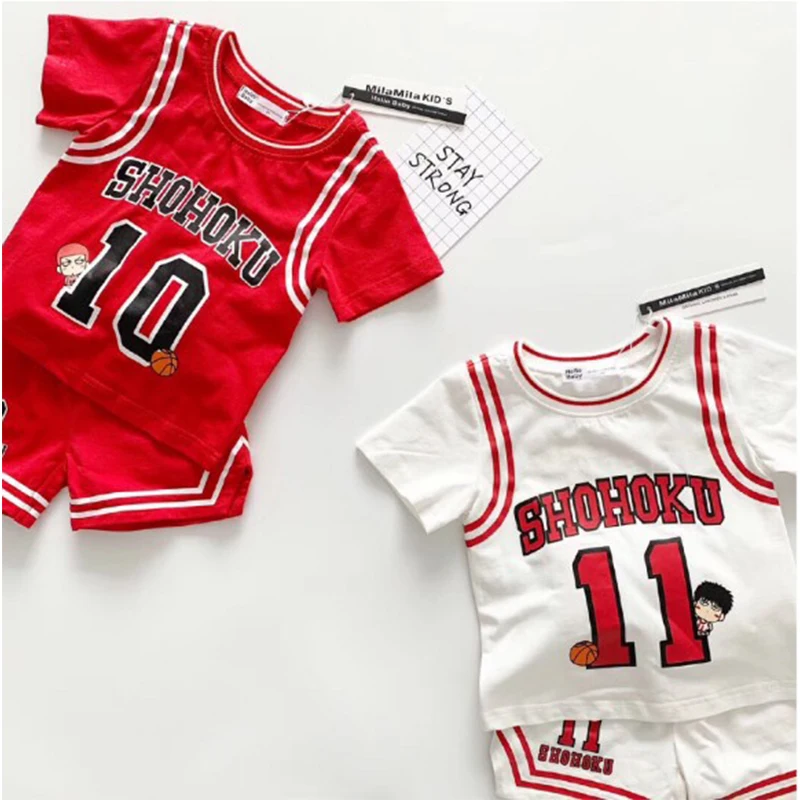 

SHOHOKU Baby Boys Summer Clothes Sets Toddler Casual Basketball Set Japan Cartoon Kids Tshirt and Shorts Baby Red White Outfit