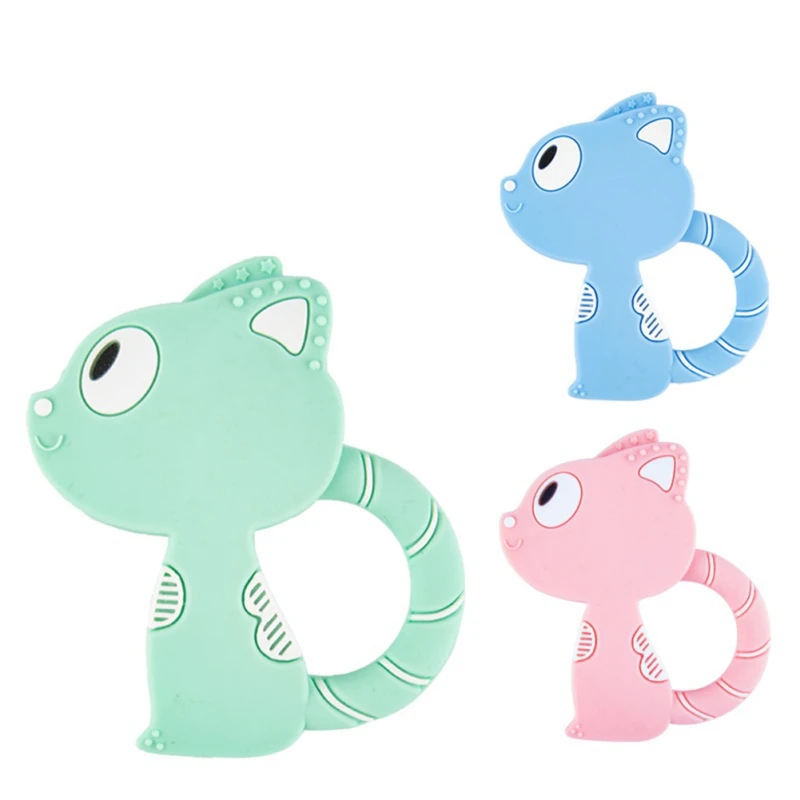 

Baby Teething Silicone Teethers Cartoon Cat Style Baby Ring Teether BPA Free Chew Charms Teeth Toys for Kids Dental Teeth Care