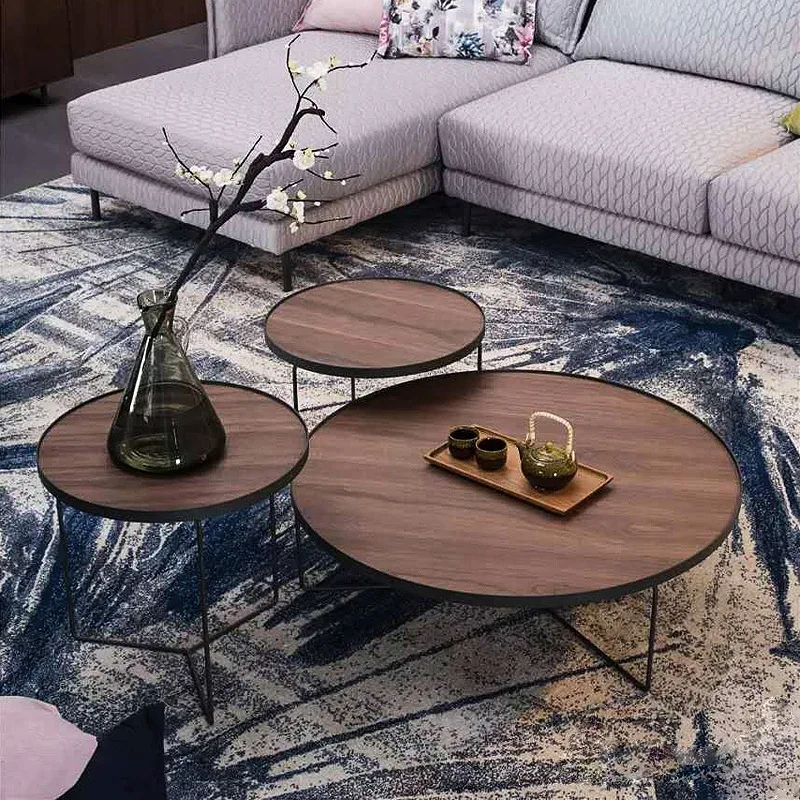 

Modern minimalist iron coffee table Nordic creative high and low combination round tea table