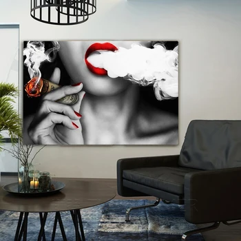 

Wall Art Canvas Paintings 1 Pc Graffiti U.S.Dollar Money Clouds Girl sexy lips Abstract Poster Pictures Home Decor Living Room