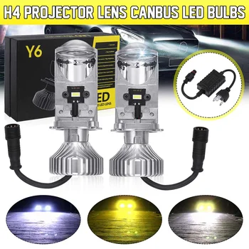 

2pcs H4 LED Mini Bi-LED Projector Headlight Lens Y6S LED H4 Headlamp Retrofit Hi-low Beam Headlight Bulbs