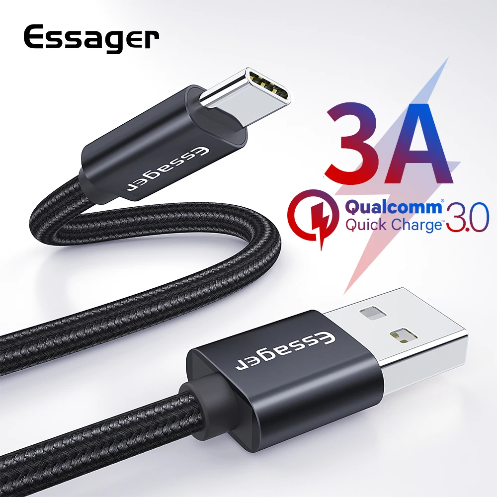 Usb-кабель Essager type-C, 3 А, быстрая зарядка, USB-C, зарядное устройство для Xiaomi Mi 9, 8, samsung S10, S9, Oneplus 7, 6, 6, type-C, USBC, шнур для передачи данных