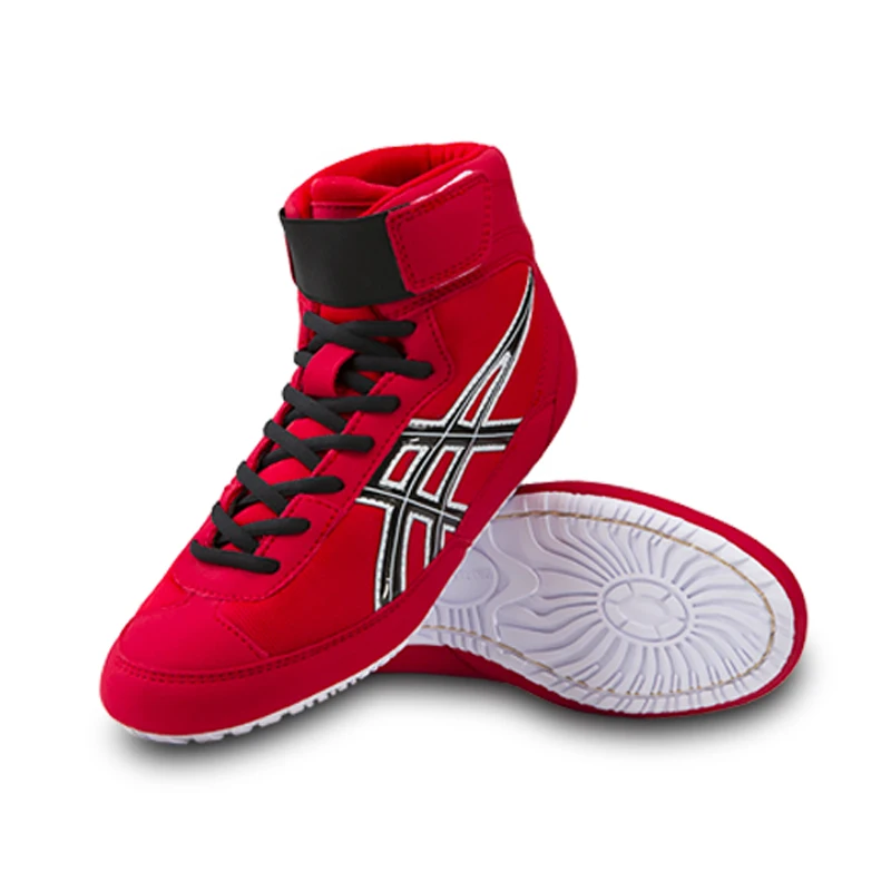 Аутентичные борцовские ботинки для мужчин, тренировочная обувь, коровья кожа, подошва, шнуровка, кроссовки, профессиональная боксерская обувь - Цвет: Красный