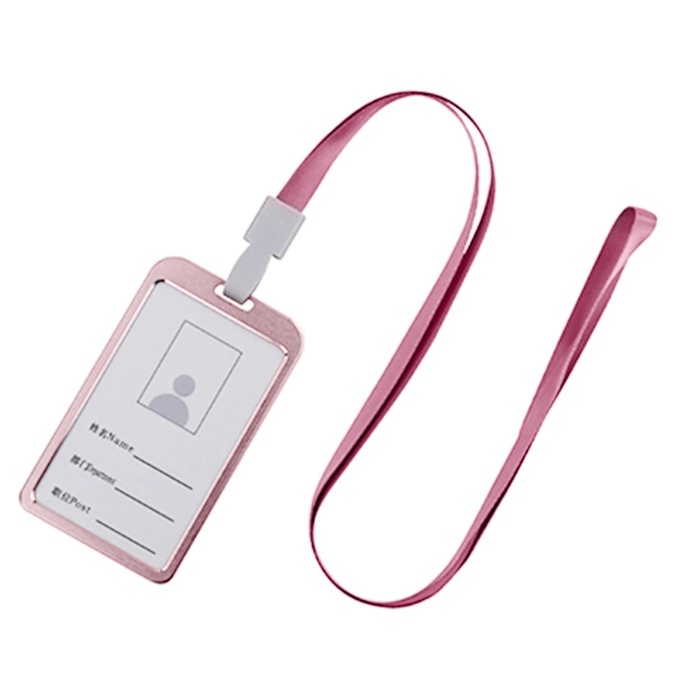 1pc Vertical Style Aluminum Alloy ID Name Card Case Business Work Card Badge Holder with Lanyard for Office