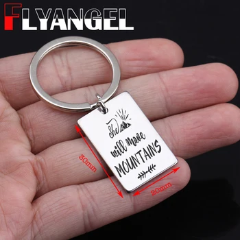 

FLYANGEL Key Chain Engraved She Will More Mountains Inspire Car Key Tag Fashion Key Holder Bag Charm Jewelry For Friend Gifts