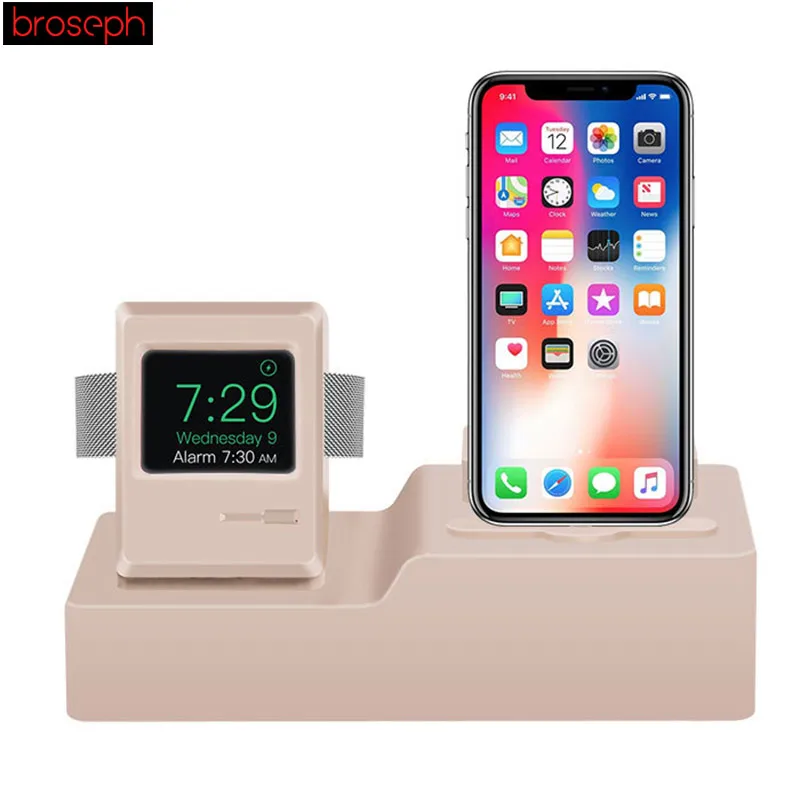 3 в 1 зарядная док-станция держателя для Airpods и iPhone и Apple Watch классический дизайн Силиконовое зарядное устройство держатель кабеля - Цвет: Pink Sand