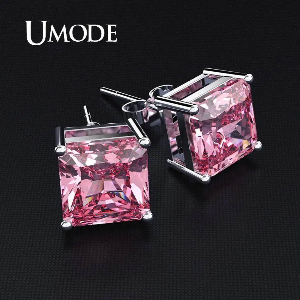 UMODE, 7 цветов, квадратные серьги с цирконием кубической огранки для женщин, серебряный цвет, модные серьги для помолвки, свадебные ювелирные изделия UE0591 - Окраска металла: Pink