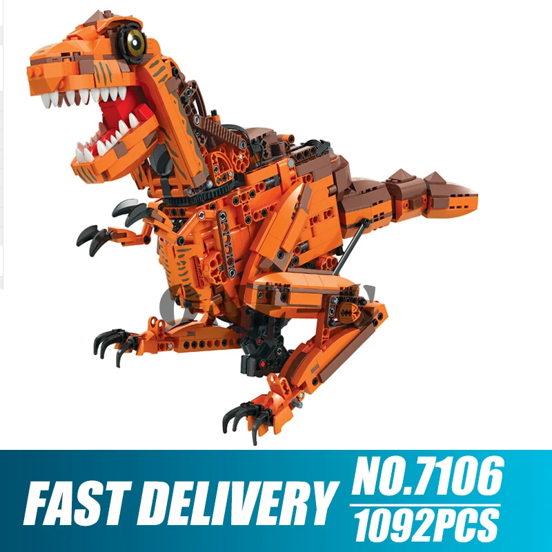 RC строительные блоки динозавр Dinobot 7106 1092 шт тираннозавр рекс интеллектуальный цифровой, с дистанционным управлением детские игрушки