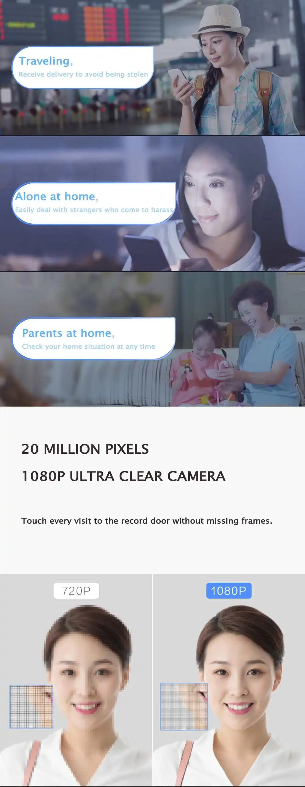 Smart AI распознавание лица видео дверной звонок HD 1080P ИК ночного видения wifi видео дверной звонок SMS Push домофон с управлением через приложение Mijia
