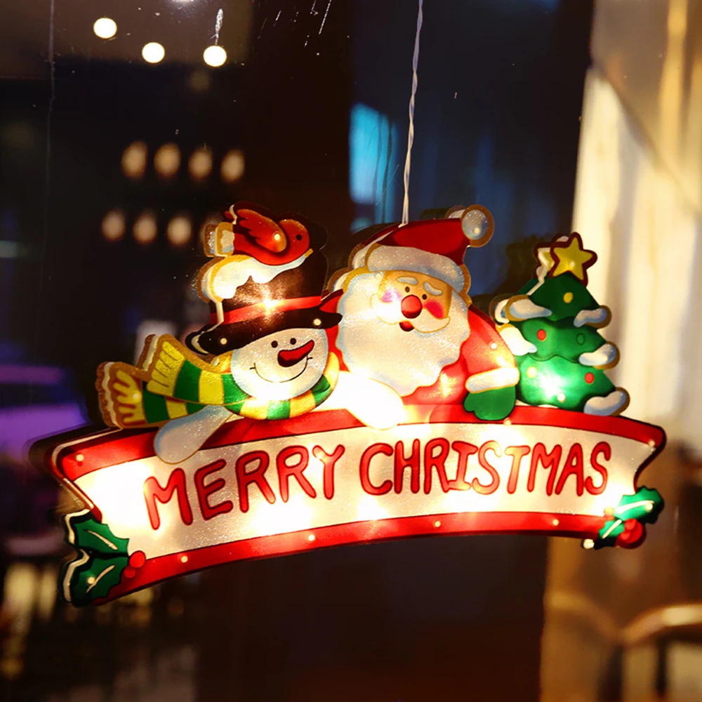 

Santa Claus Led Suction Cup Window Hanging Lights Christmas Decorative Snowman Atmosphere Scene Decor Festive Decorative Lights