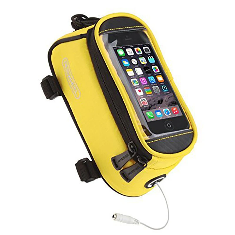 Cycling Bike Bicycle Frame Pannier Front Tube Bag Pouch Bag Holder with Audio Extension Line Fit 5.5inch Phone - Название цвета: Yellow