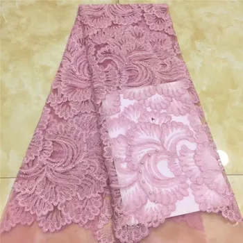 

Elegant Nigerian French Laces Fabrics Embroidery Beaded Tulle Mesh Lace Fabric Pink African French Net Lace Fabric With Beads