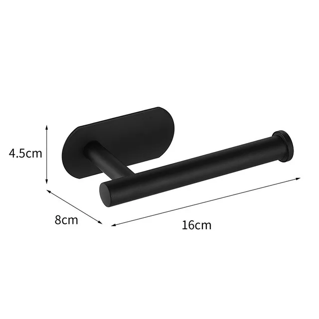 No Drilling Stainless Steel Self-adhesive Towel Bar Paper Holder Robe Hook Towel Ring Black Silver Gold Bathroom Accessories Set Black Paper Holder