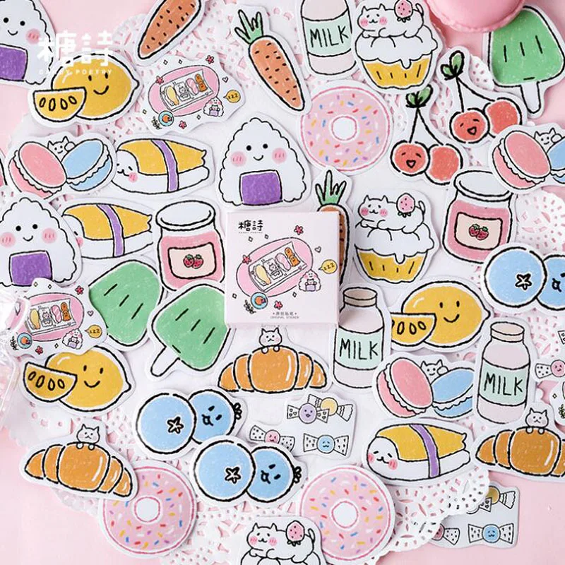 

45 Pcs/box Cute Snack Pocket Diary Stickers Pack Kawaii Planner Journal Scrapbooking Stickers Stationery Escolar School Supplies