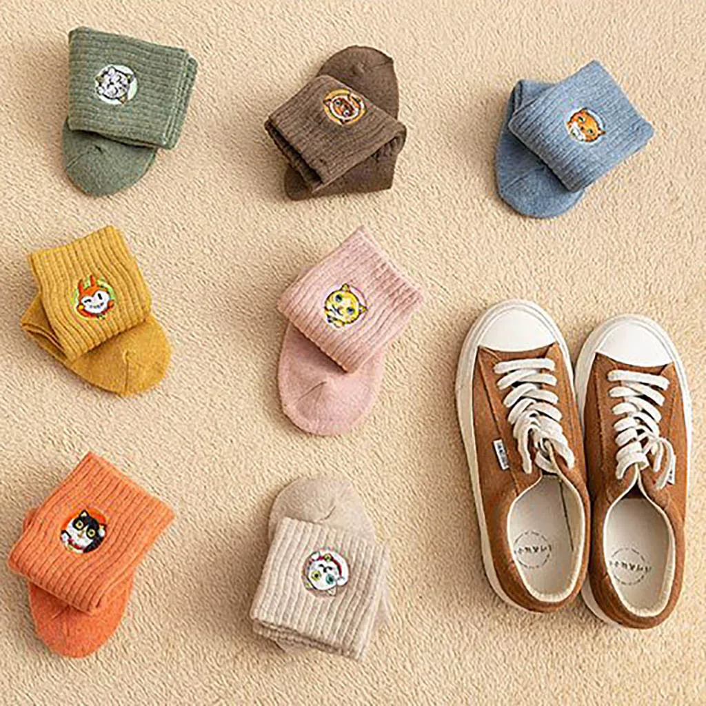 Женские Дышащие хлопковые носки, мягкие милые носки без пятки с вышитым котом, зимние носки Harajuku@ 5