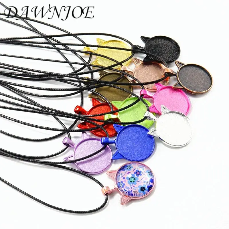 

10pcs/lot 25mm Colorful Cabochon Cat Pendant Tray Base DIY Making pendant Necklace Jewelry Accessories Finding