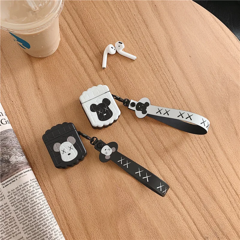 Для AirPod 2 Чехол 3D черный медведь мультфильм мягкий силиконовый беспроводной