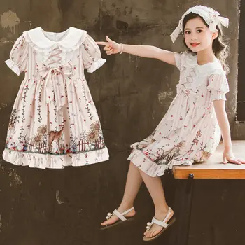 

Girls Dresses Spring 2020 Girl New Arrival Cute Deer with Flower Pattern Princess Party Dress Summer Children's Elegant Dress