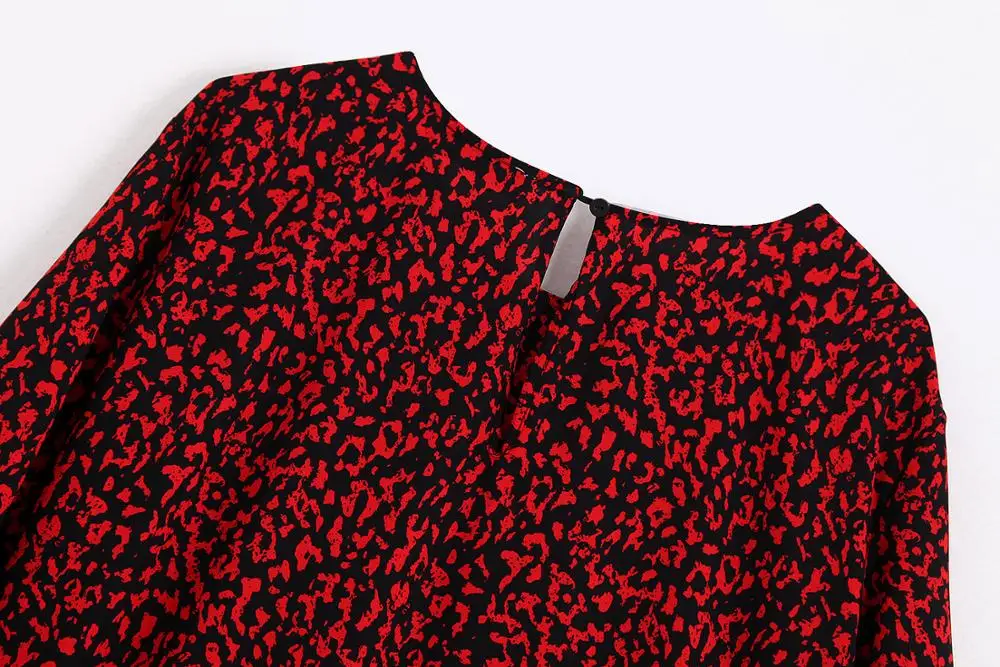 za women's animal rint PRINTED DRESS leopard Flowing, round neck maxi dress with sleeves falling below the elbow