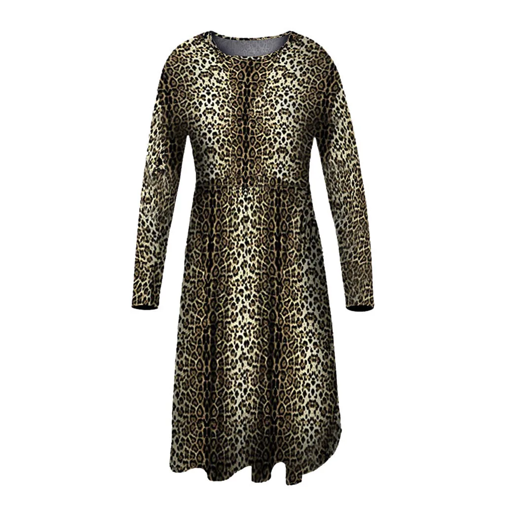 nuevos trajes женское повседневное свободное платье с круглым вырезом и длинным рукавом с леопардовым принтом и карманами espalda cruzada para mujer