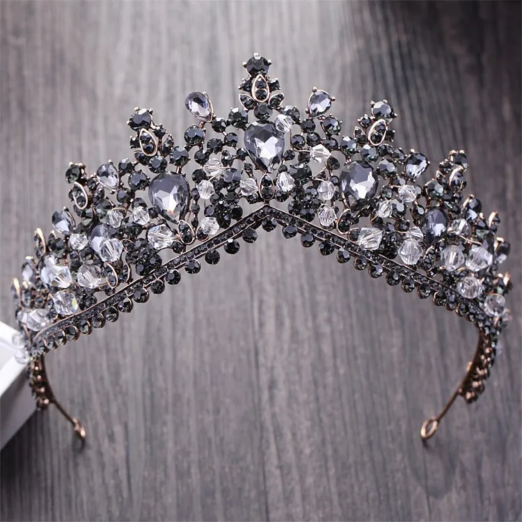 Black Beads Барокко Бронзовый черный кристалл диадемы Короны Принцесса Королева театрализованный Выпускной Вуаль со стразами Тиара повязка на голову свадебные аксессуары для волос - Окраска металла: Black Beads