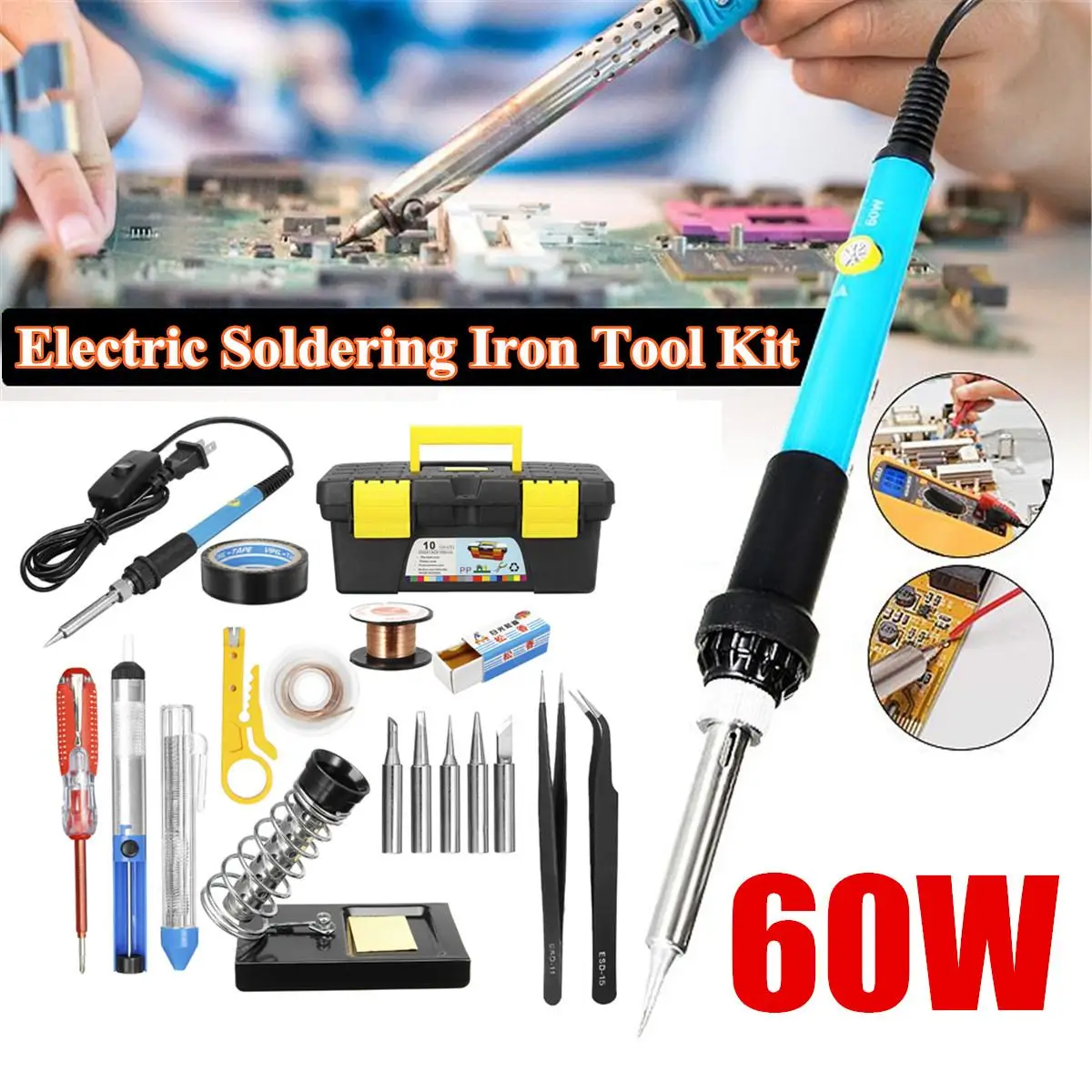

17PCS/Set Soldering Iron 60w Adjustable Electric Solder Sation Iron Kits EU/US Multifunctional pyrography For Wood Burning Tool