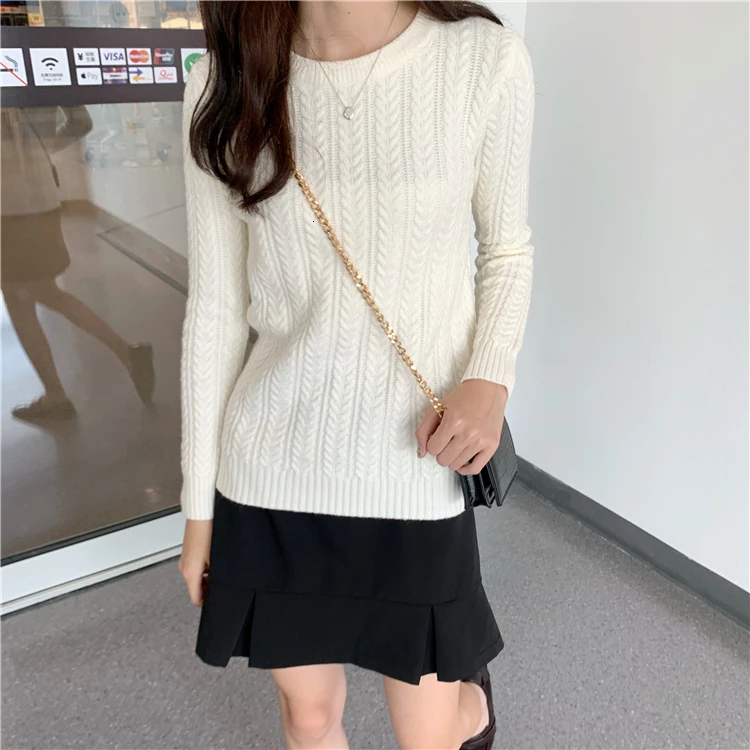 Knitted Sweater Woman Pullover Solid Color Candy Colors Basic Long Sleeves O-neck Jumpers
