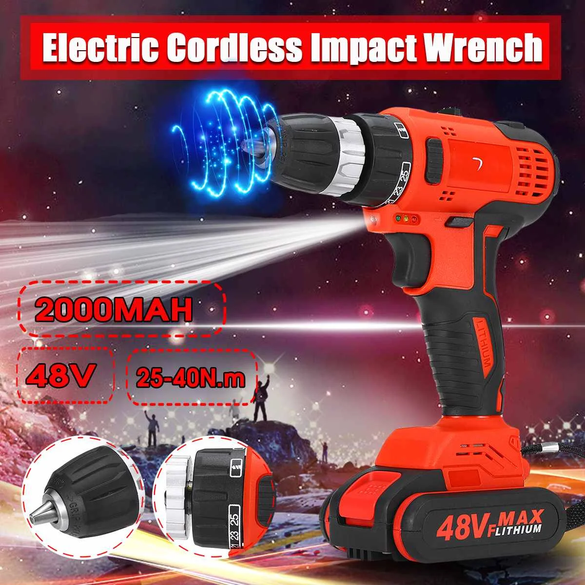 

48VF 2000mah 25+1 Speed Torque Double-Speed Brushless Cordless Electric Drill Screwdriver LED lighting Electric Drill hot 2020