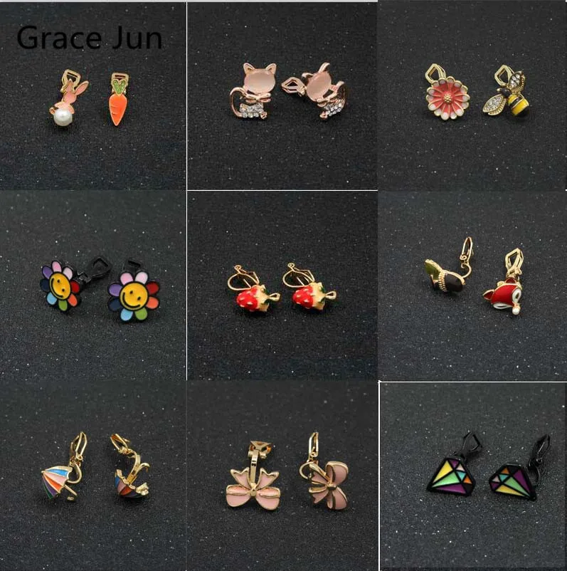 Бренд Grace Jun, высокое качество, Мультяшные эмалированные стразы, клипсы, серьги для женщин, для вечеринки, выпускного, очаровательные клипсы для ушей, Заводская цена