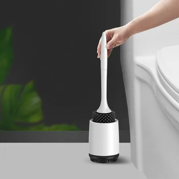 

Silicone Toilet Brush with Holder Handle Soft Bristles Bathroom Cleaning Set Wall Mounted Floor Standing Toilet Bowl Brush