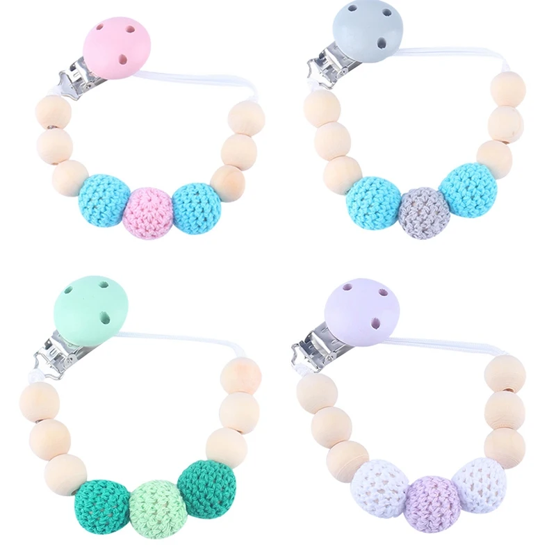 Детские противоскользящие цепи деревянная Соска с бусами зажимы держатель с зажимом для соски-пустышки Симпатичные соски зажимы цепочки для соски Детские Прорезыватели