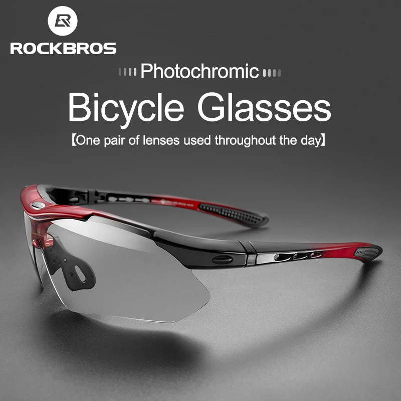 US ROCKBROS Bike Polarized Goggles Photochromic Cycling Glasses 5 Len Sunglasses 