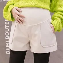 Belly Shorts Pregnant-Women Winter Casual Woolen for Loose Wide-Leg Autumn High-Waist