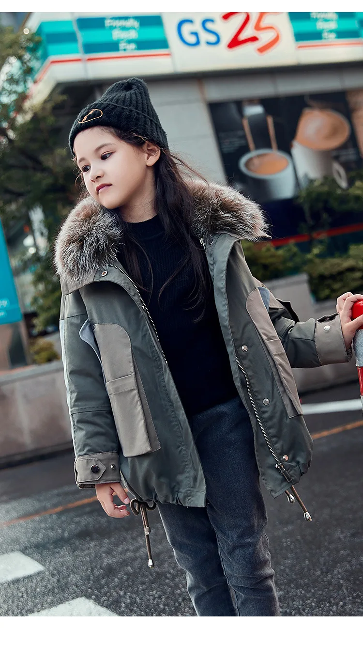 Brand Girls Down Parkas New Kids Thicken Big Real Fur Collar White Duck Down Children's Outerwear Clothes size 8 10 12 14