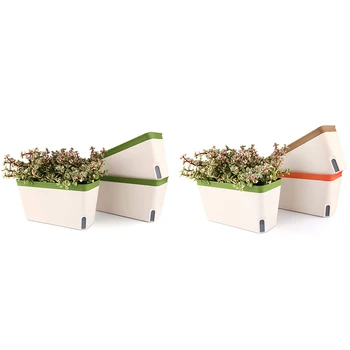 

Hot SV-Self Watering Planter Pot Rectangle 10.5 Inch Set of 3, Plastic Plant Pot with Visual Water Level Window