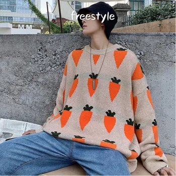 

2019 Winter New Korean Version Of The Trend Of Japanese Carrot Pattern Round Neck Loose Knit Couple Head Casual Sweater