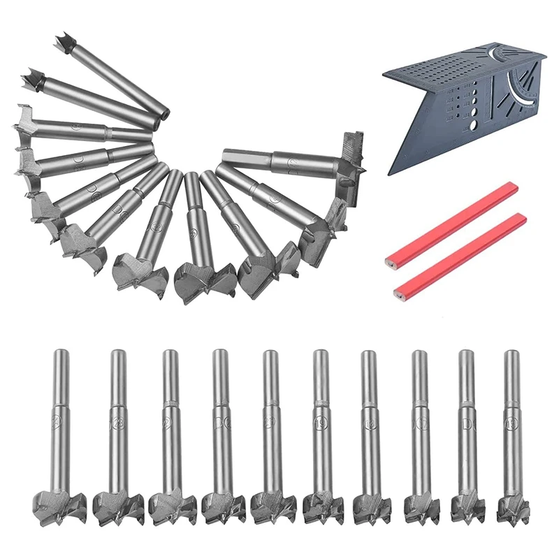 24PCS Forstner Drill Bit Wood Boring Hole Saw Set Woodworking Cutter 10-42mm Round Shank Wood Tools