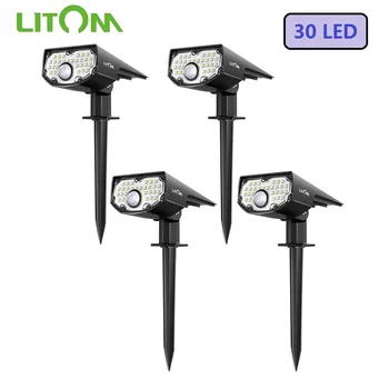 

4 Pack LITOM 30 LED Outdoor Lighting Solar Light IP67 Waterproof Spotlights 2-in-1 Solar Wall Lamp With Motion Sensor LED Lamps