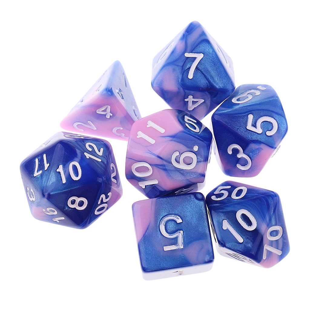 7 Pieces D4 D6 D8 D10 D12 D20 Dices Double-color Multi-Sided Dice Game Cube for Board Game Accessories