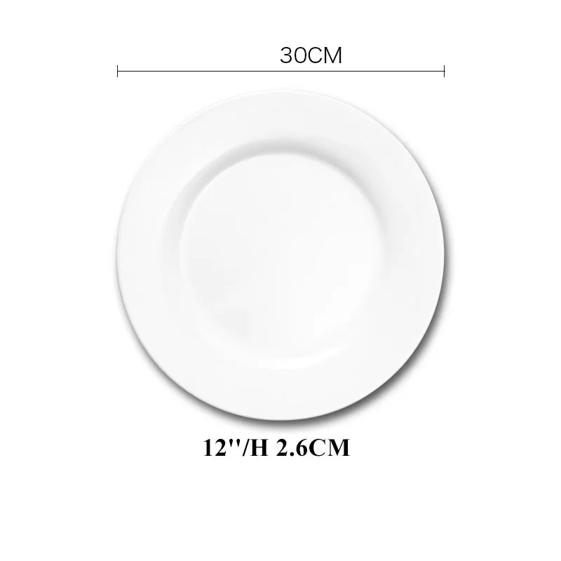 12inch Plate 6-14 дюймов круглый Западный стейк обеденная Тарелка Белая еда тарелки набор фарфоровой керамической посуды отель Завтрак Посуда для фруктов торт блюдо - Цвет: 12inch Plate