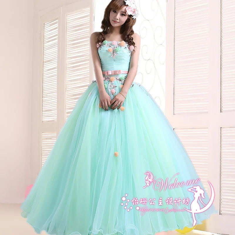 Vestidos De 15 Бальные платья сладкий 16 без рукавов, с вырезом лодочка длинное небесно-голубое праздничное платье 3D Цветы для пышных 15 лет